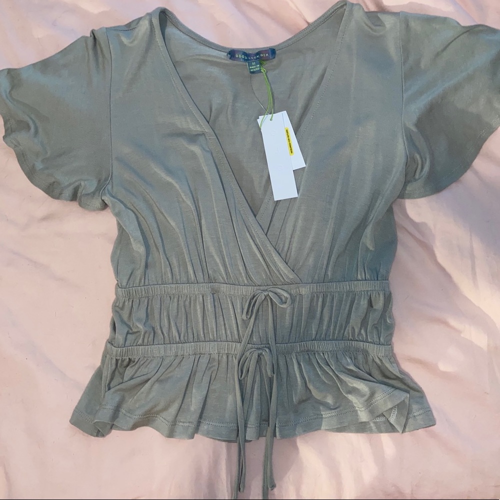 Green Ruffled Top || Good Luck Gem NWT